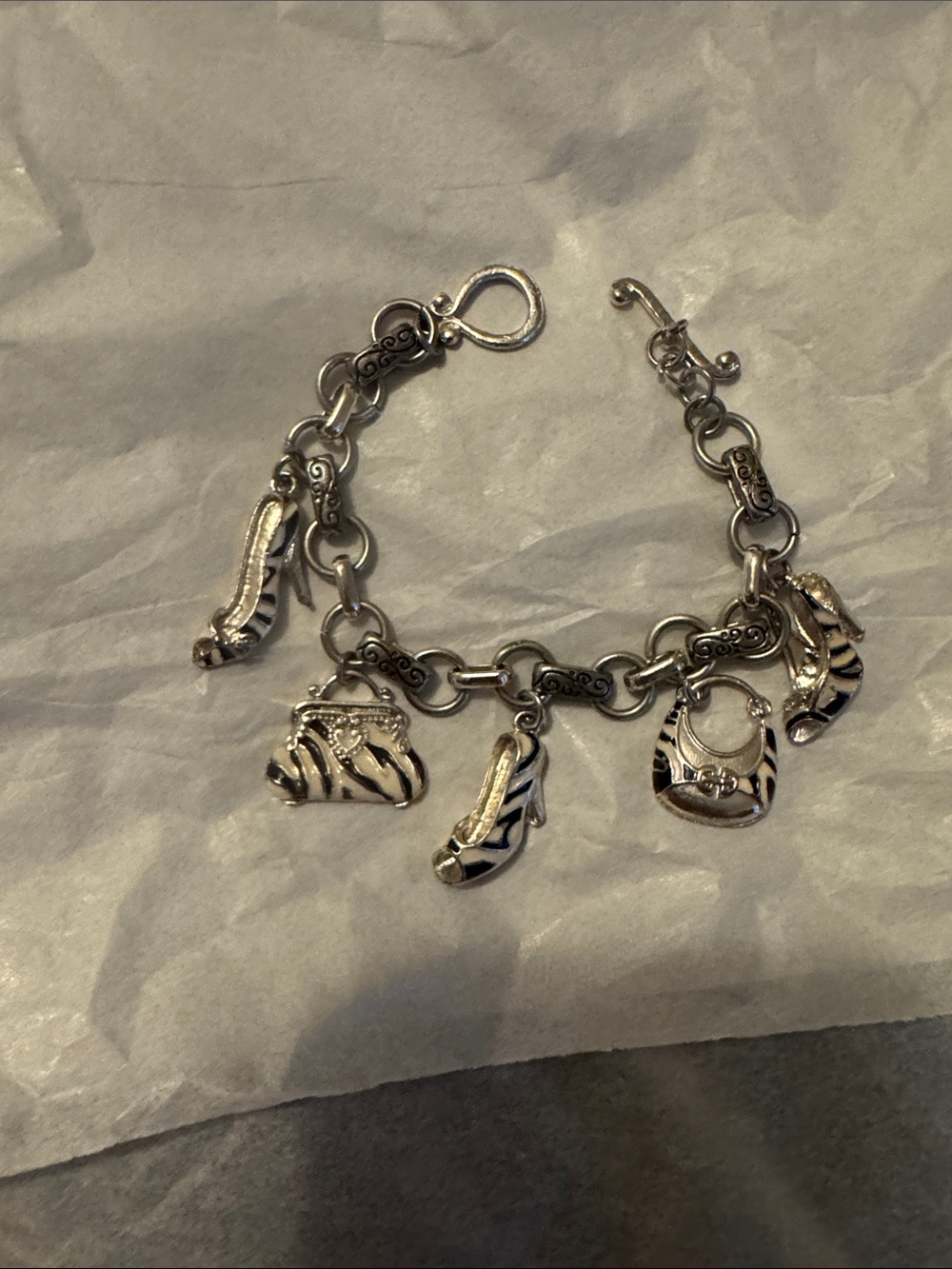 Vintage Silver Zebra shoes purses Charm Bracelet - Women Jewelry
